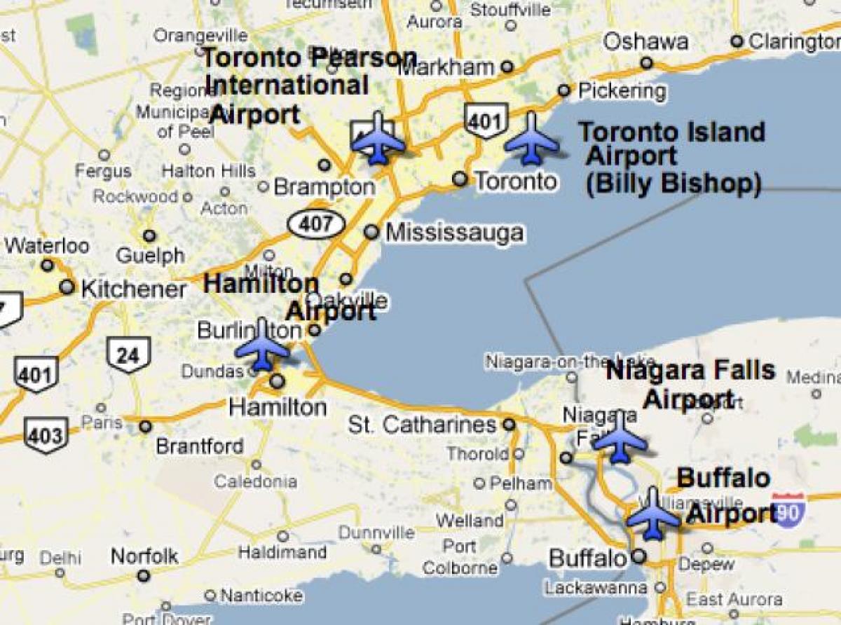 Mappa di Aeroporti vicino Toronto