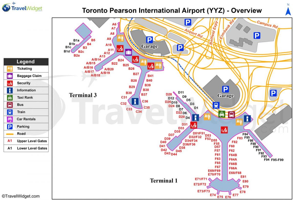 Mappa di aeroporto internazionale Toronto Pearson