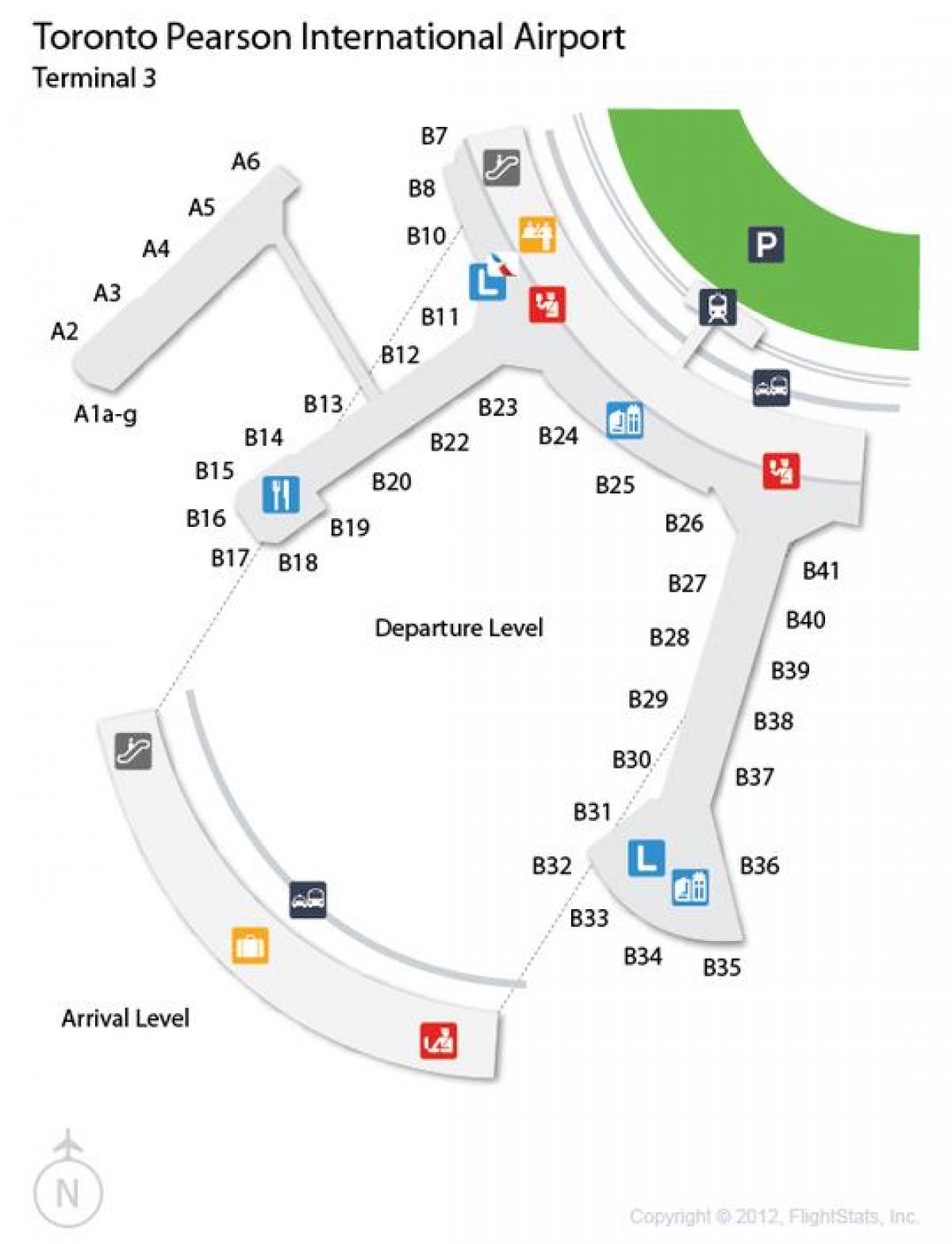 Mappa di aeroporto Toronto Pearson piano arrivi del terminal 3
