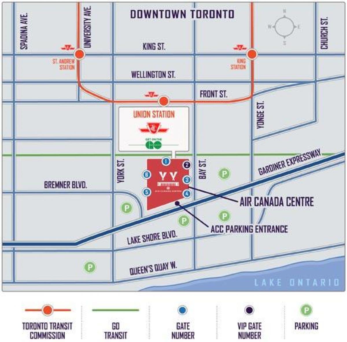 Mappa di Air Canada Centre di parcheggio - ACC