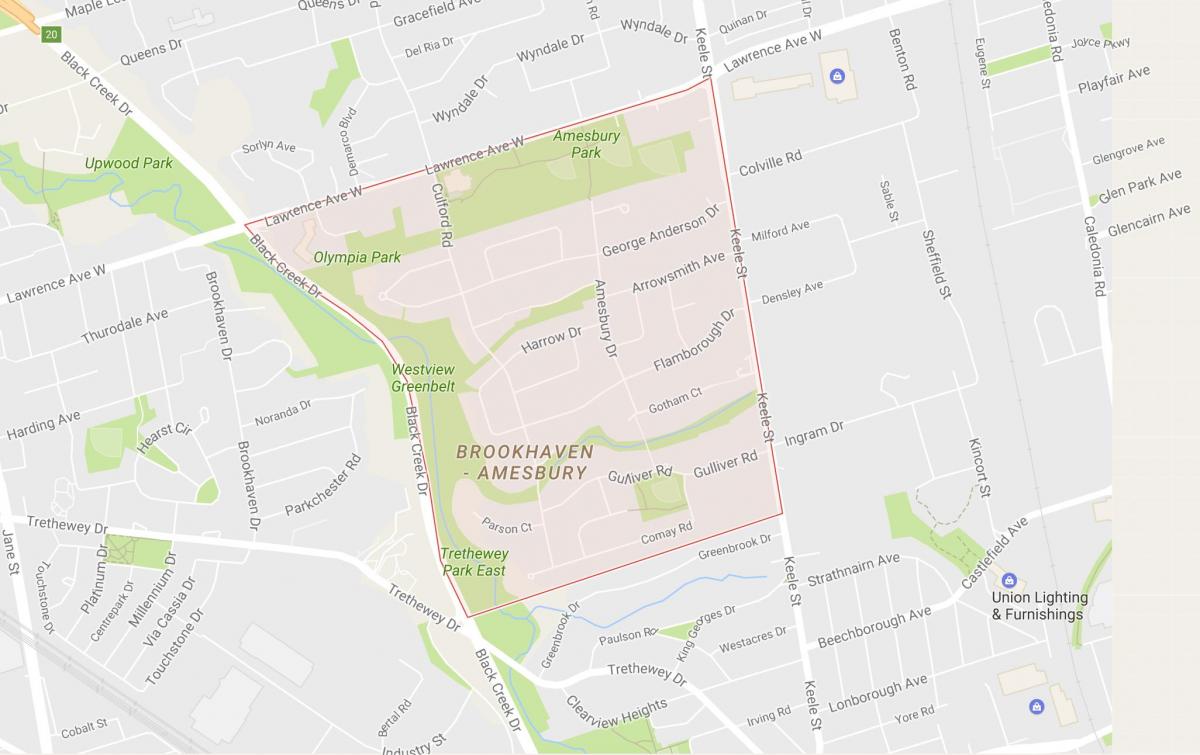 Mappa di Amesbury quartiere di Toronto