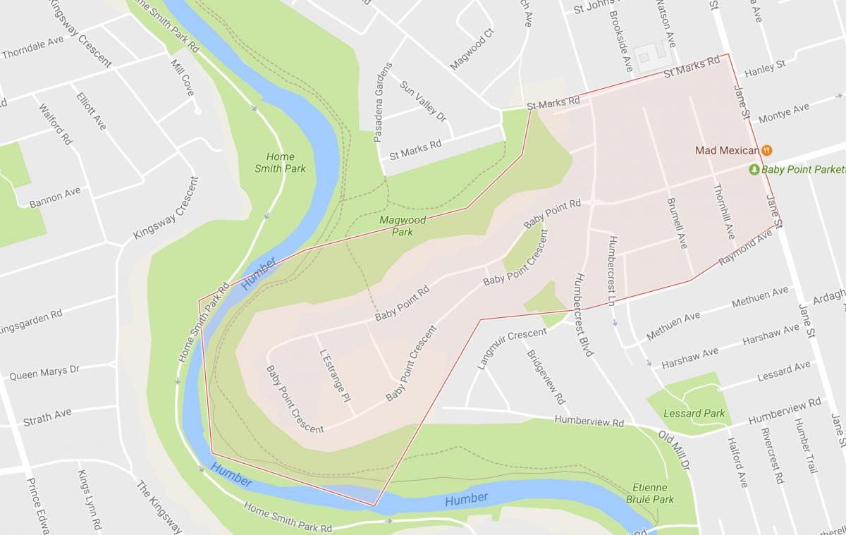 Mappa di Baby Point quartiere di Toronto