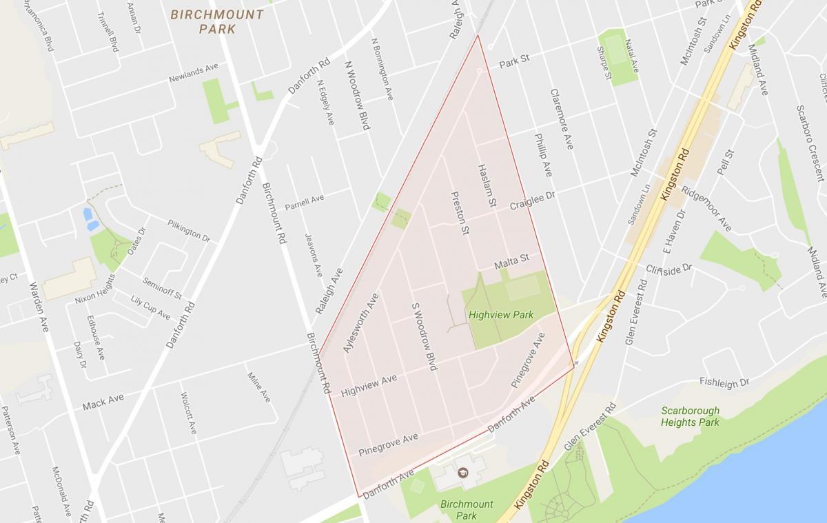 Mappa di Betulla Scogliera Heights, quartiere di Toronto