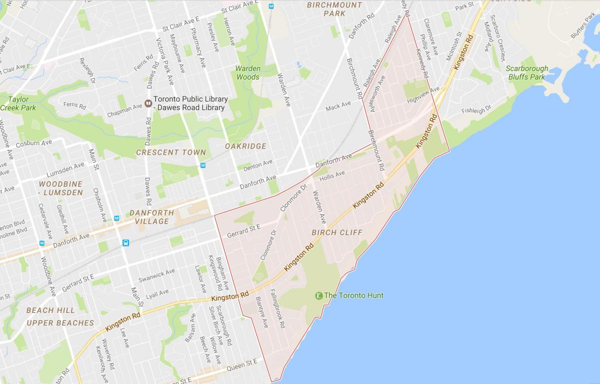 Mappa di Betulla Scogliera quartiere di Toronto
