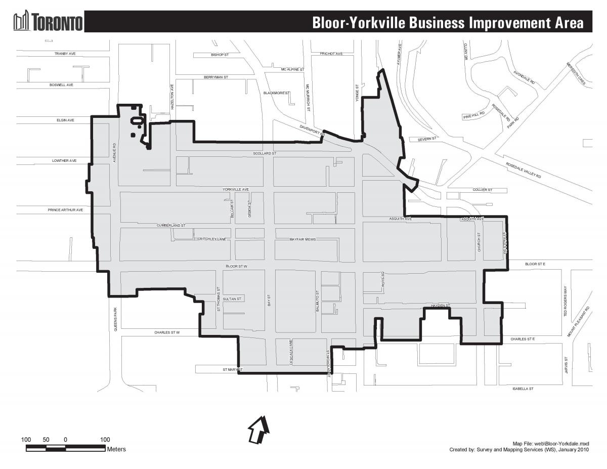 Mappa di Bloor Yorkville Toronto confine