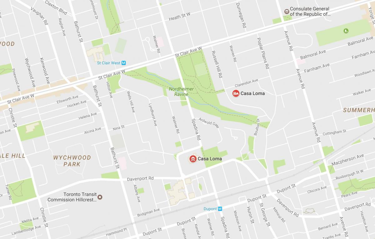 Mappa di Casa Loma quartiere di Toronto