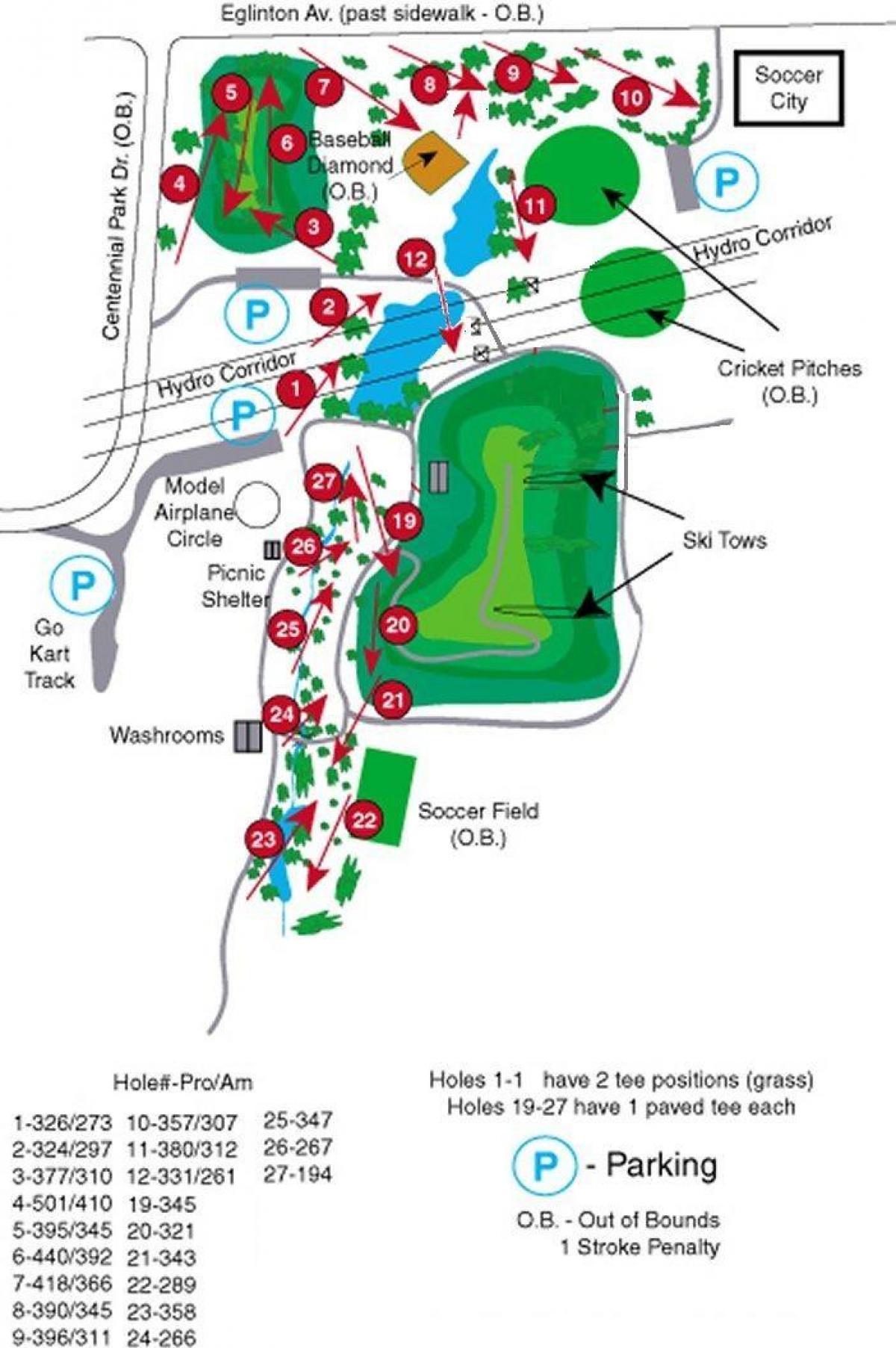 Mappa di Centennial Park campi da golf Toronto