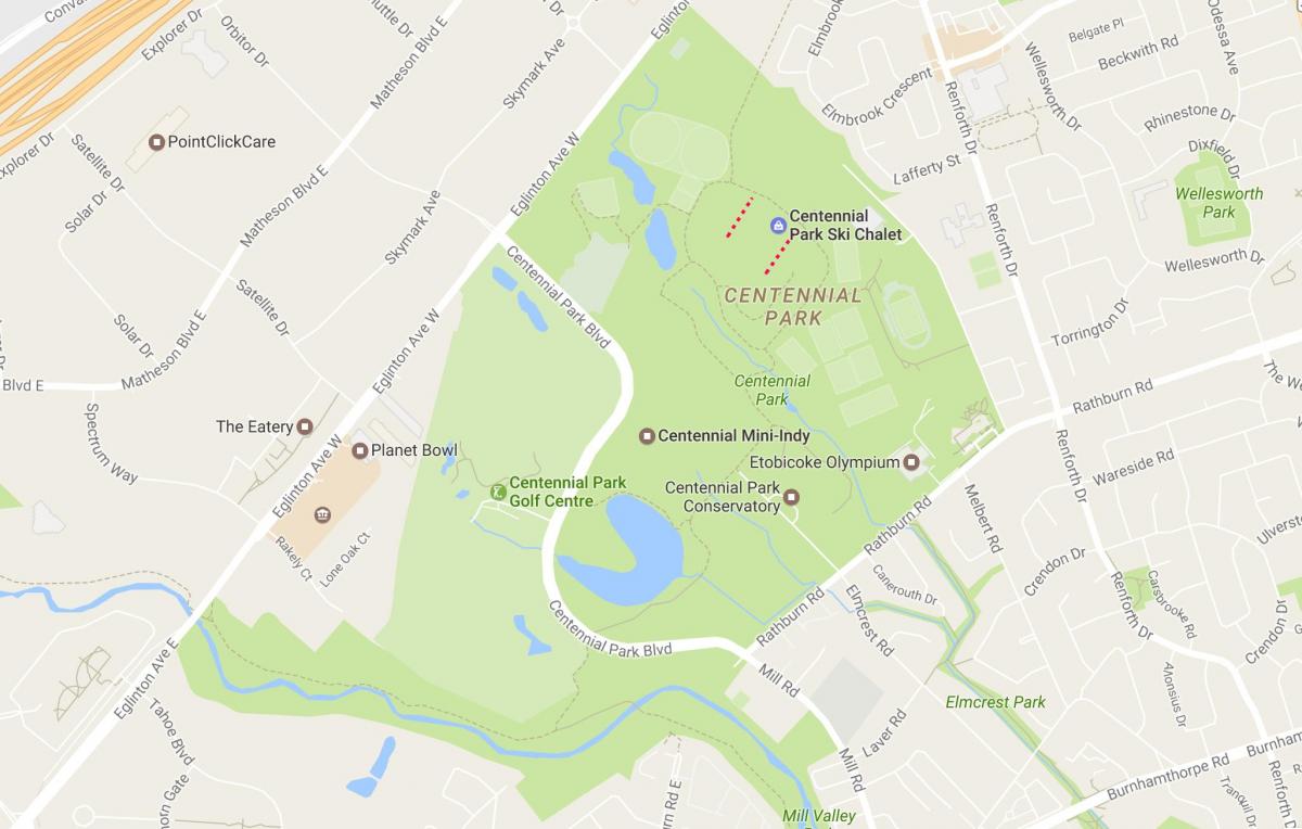 Mappa di Centennial Park nel quartiere di Toronto
