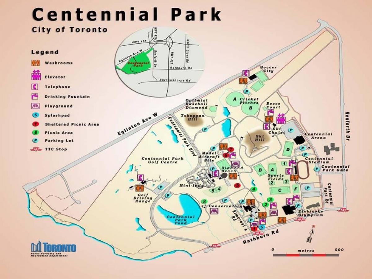 Mappa di Centennial Park Serra Toronto