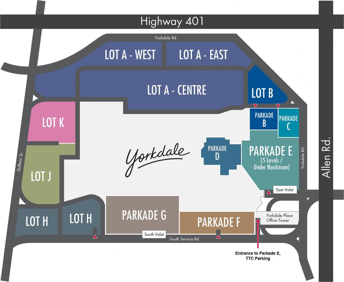 Mappa di Centro commerciale Yorkdale Shopping centre parcheggio