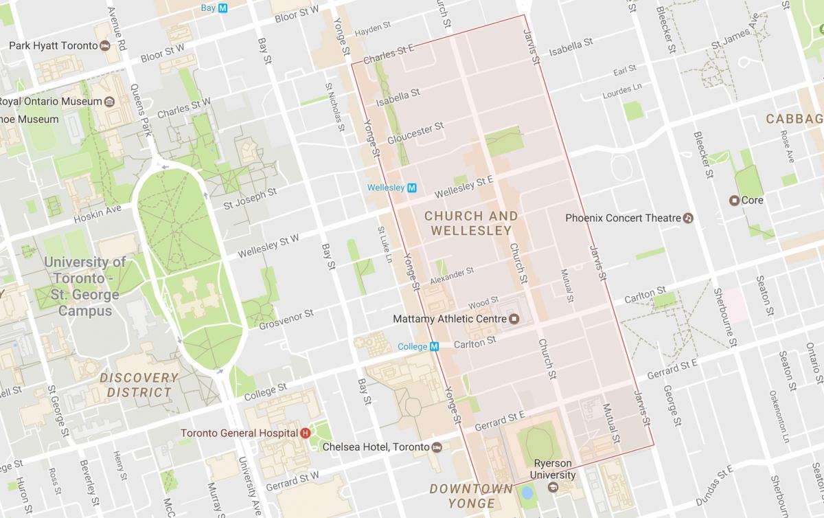 Mappa di Chiesa e Wellesley quartiere di Toronto
