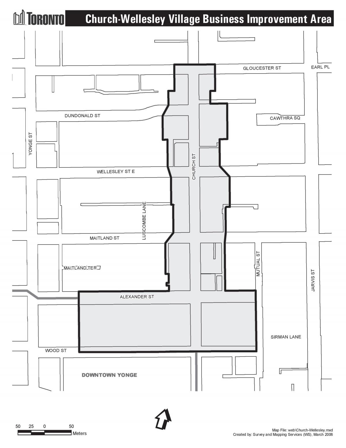 Mappa di Chiesa-Wellesley Villaggio di Miglioramento del business Area di Toronto