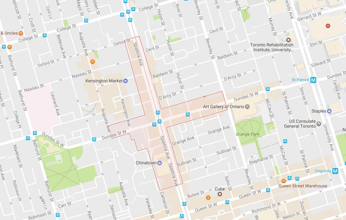 Mappa di Chinatown, un quartiere di Toronto