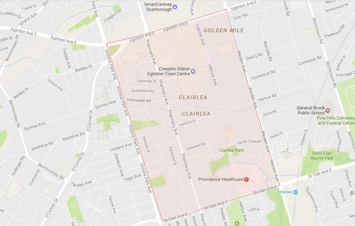 Mappa di Clairlea quartiere di Toronto