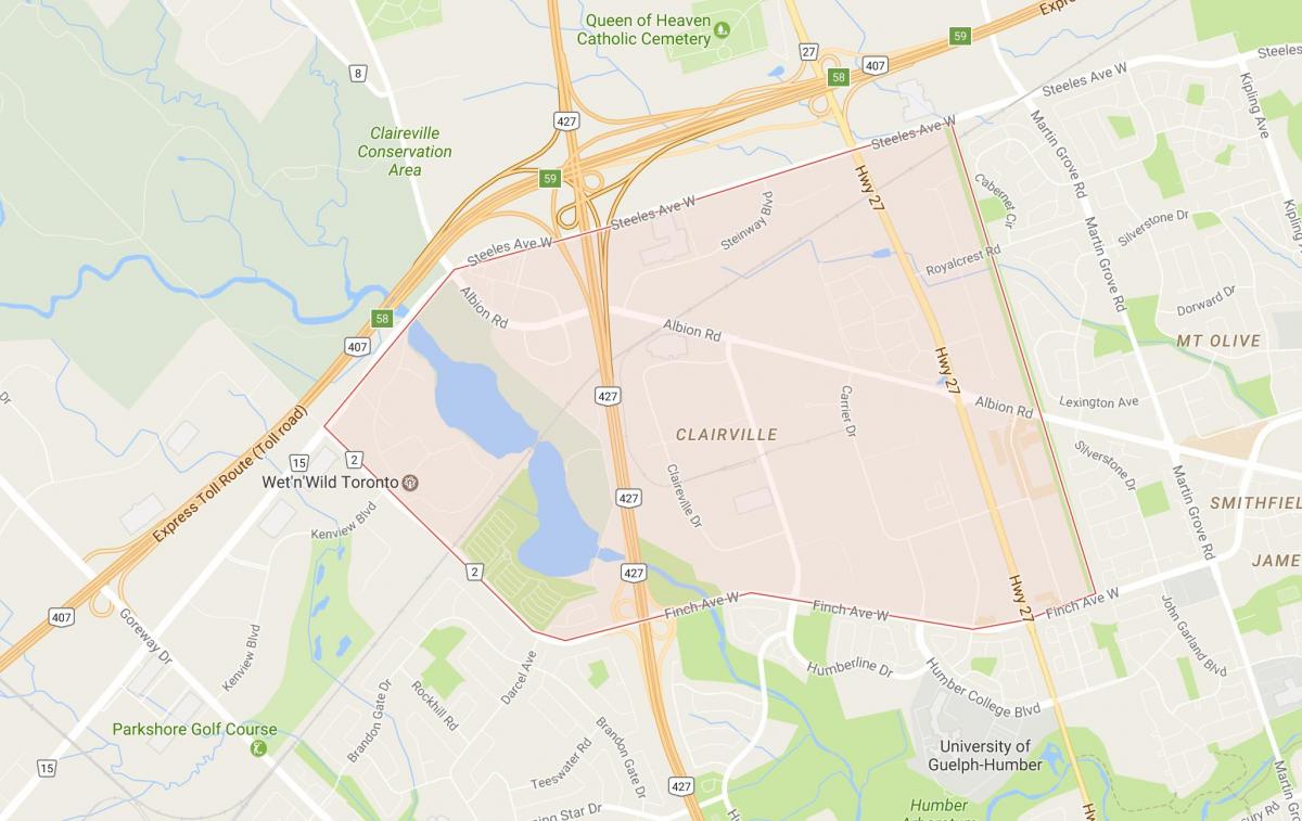 Mappa di Clairville quartiere di Toronto