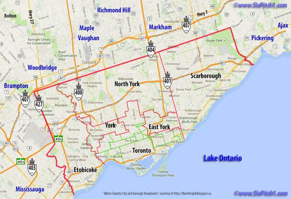 Mappa dei comuni Toronto