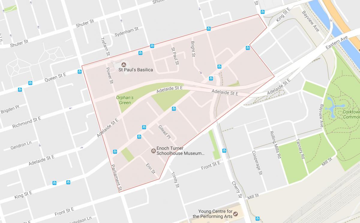 Mappa di Corktown quartiere di Toronto