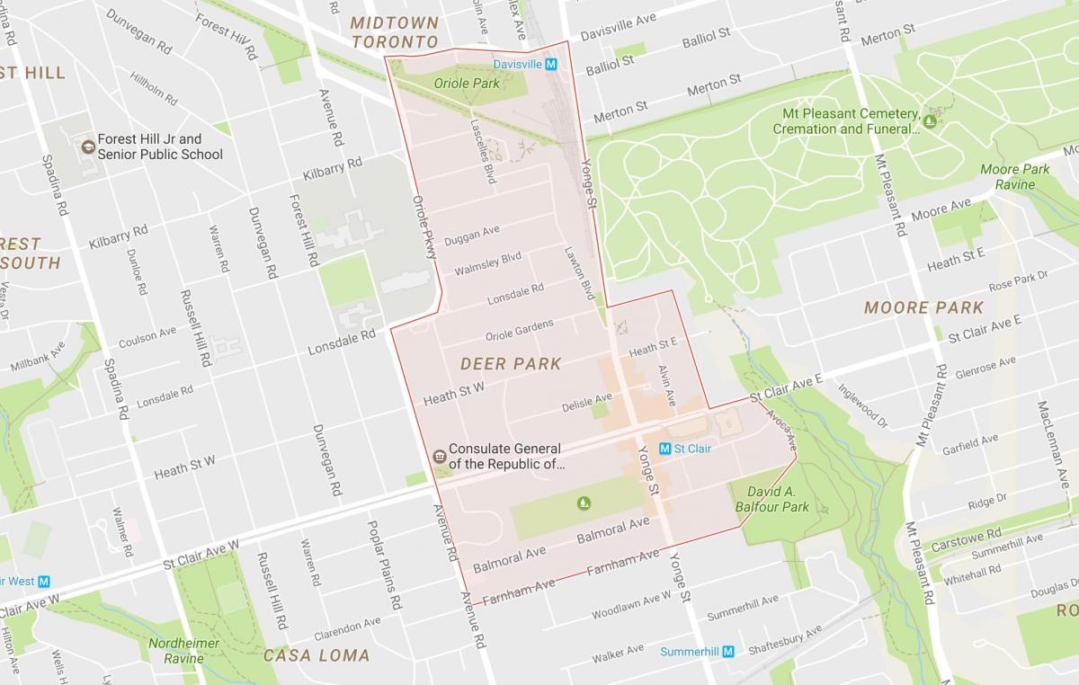 Mappa di Deer Park nel quartiere di Toronto