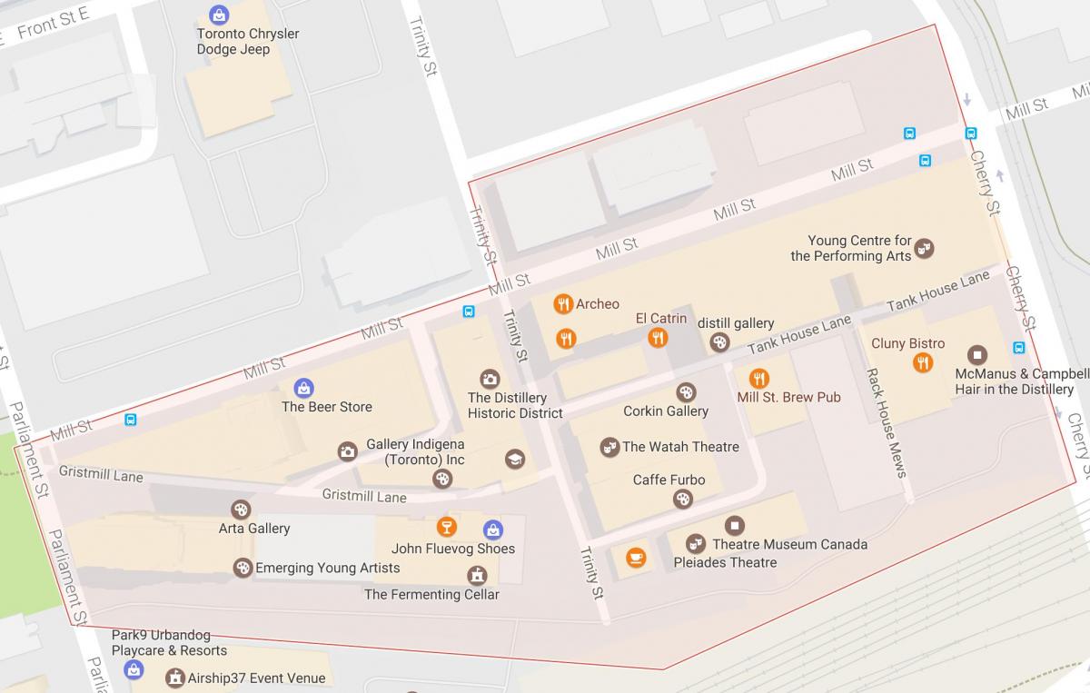 Mappa di Distillery District, quartiere di Toronto