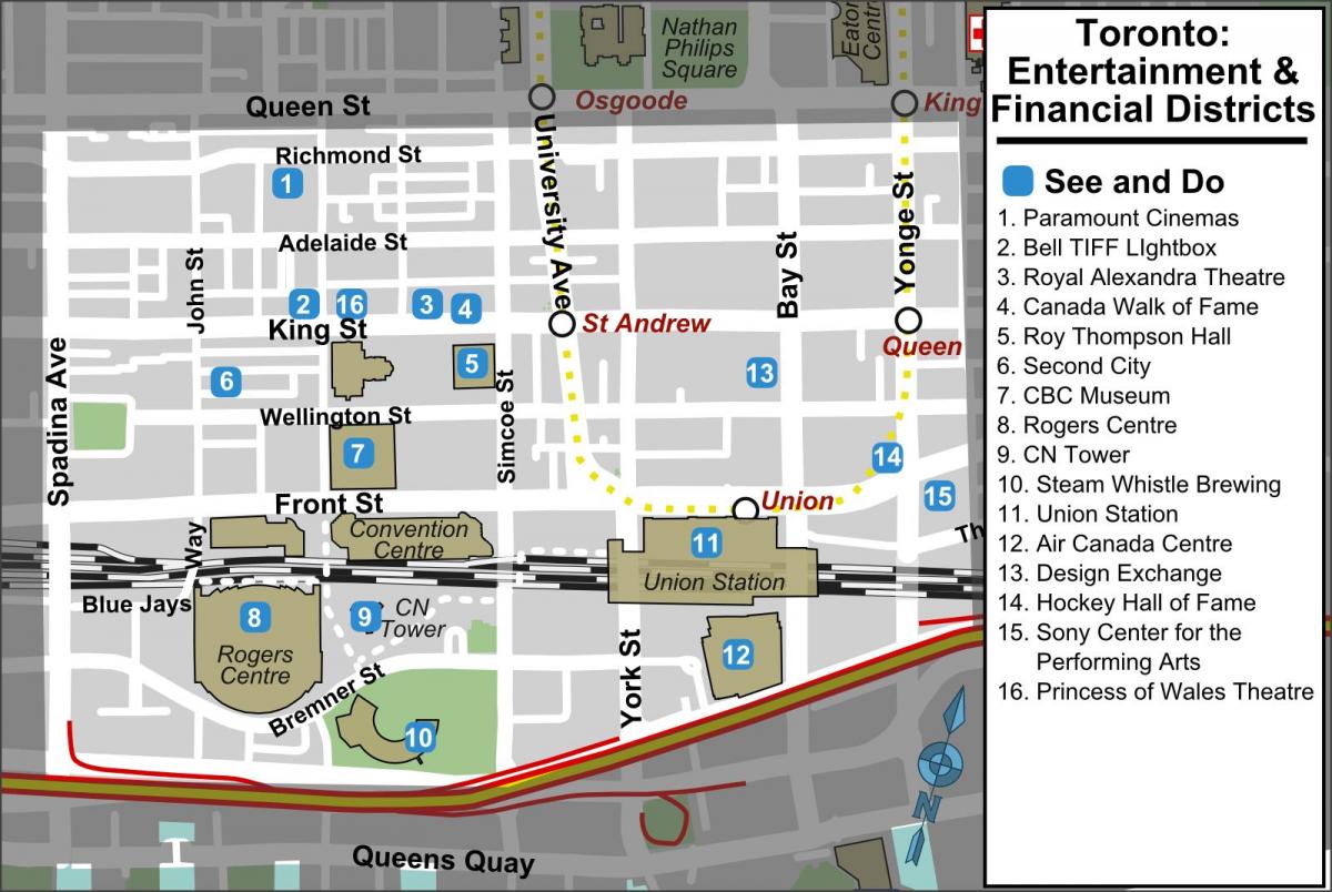 Mappa di Intrattenimento e finanziario di Toronto