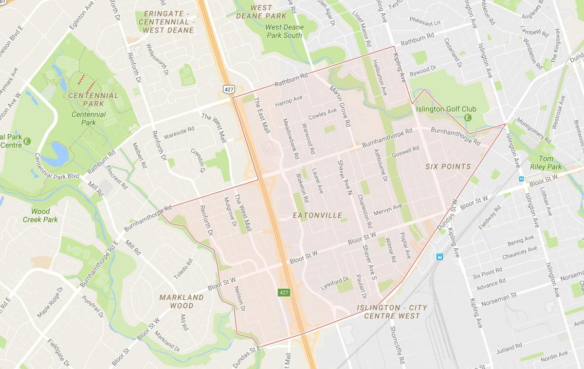 Mappa di Eatonville quartiere di Toronto