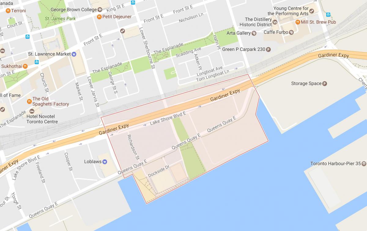 Mappa di East Bayfront quartiere di Toronto