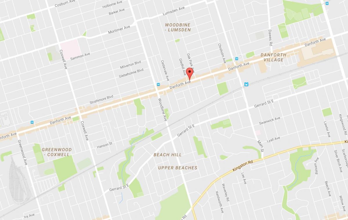 Mappa di East Danforth quartiere di Toronto