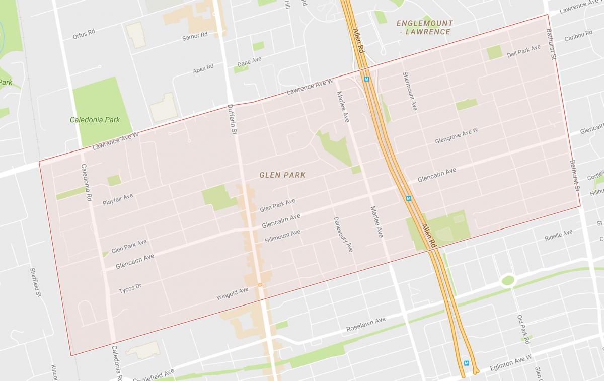 Mappa di Glen Park nel quartiere di Toronto