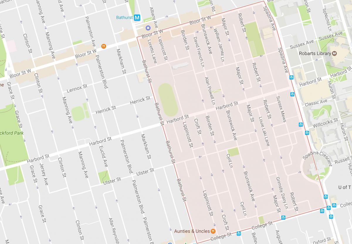 Mappa di Harbord Villaggio quartiere di Toronto
