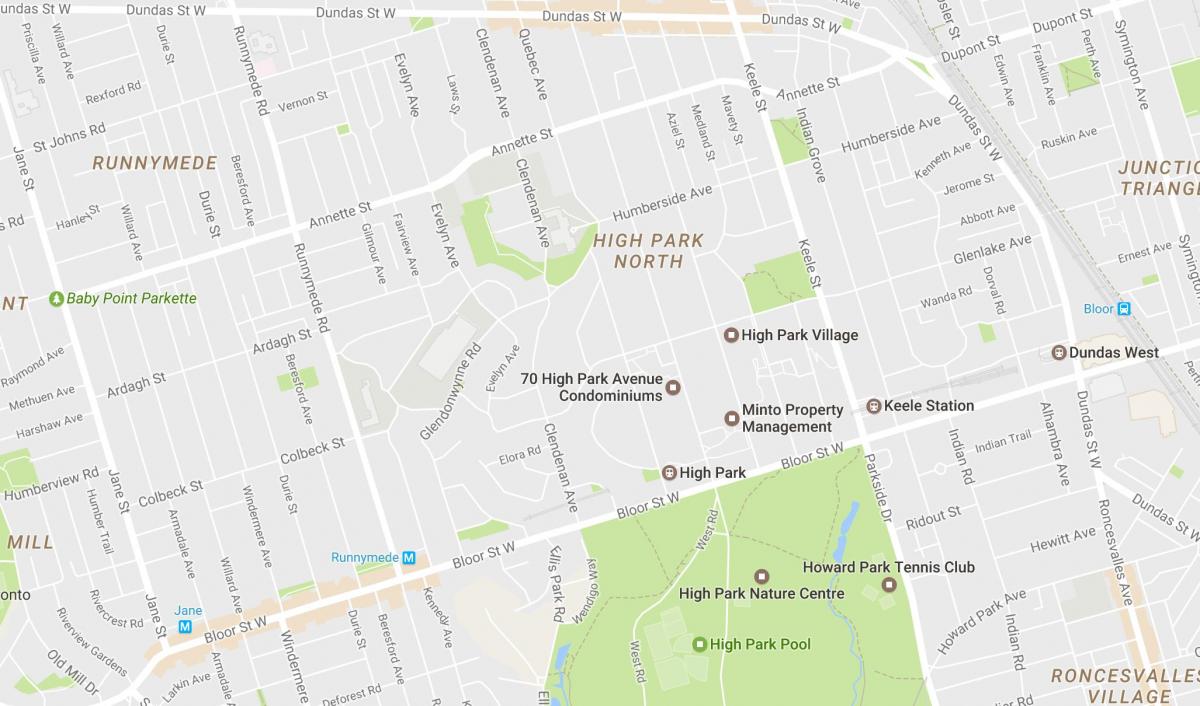 Mappa di High Park nel quartiere di Toronto