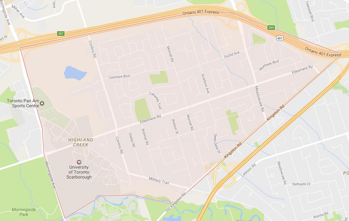 Mappa di Highland Creek quartiere di Toronto