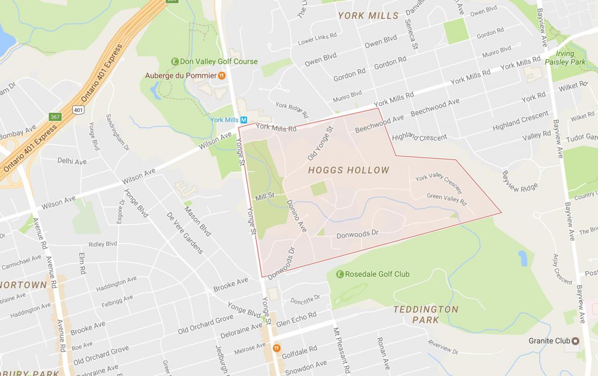 Mappa di Hoggs Hollow quartiere di Toronto