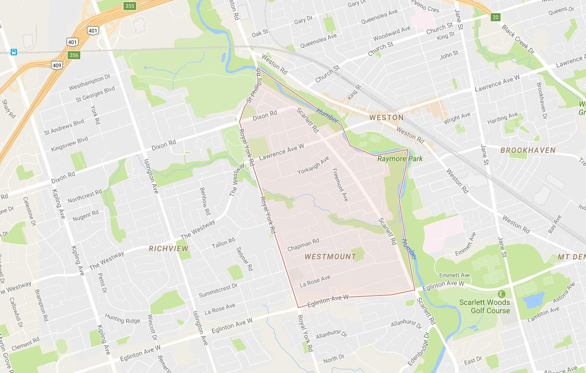 Mappa di Humber Heights – Westmount quartiere di Toronto