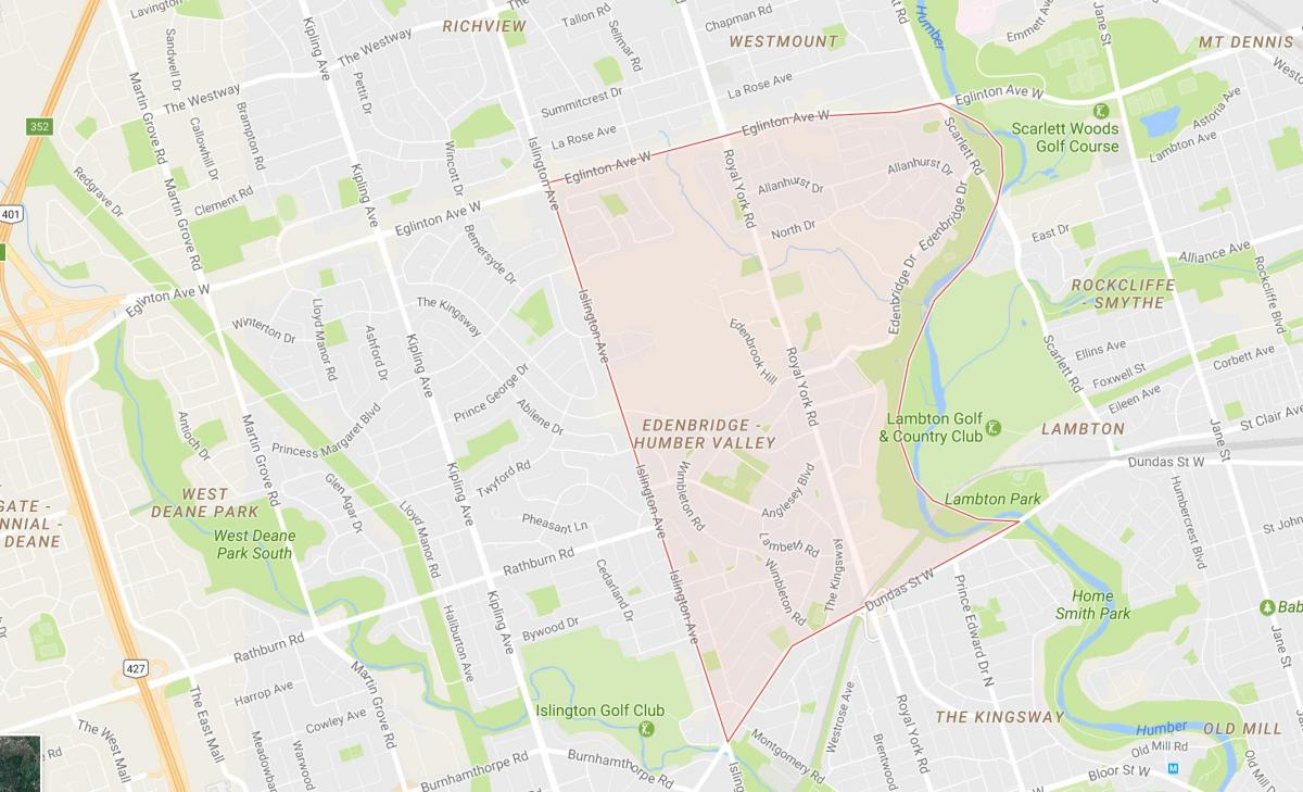 Mappa di Humber Valley Village quartiere di Toronto