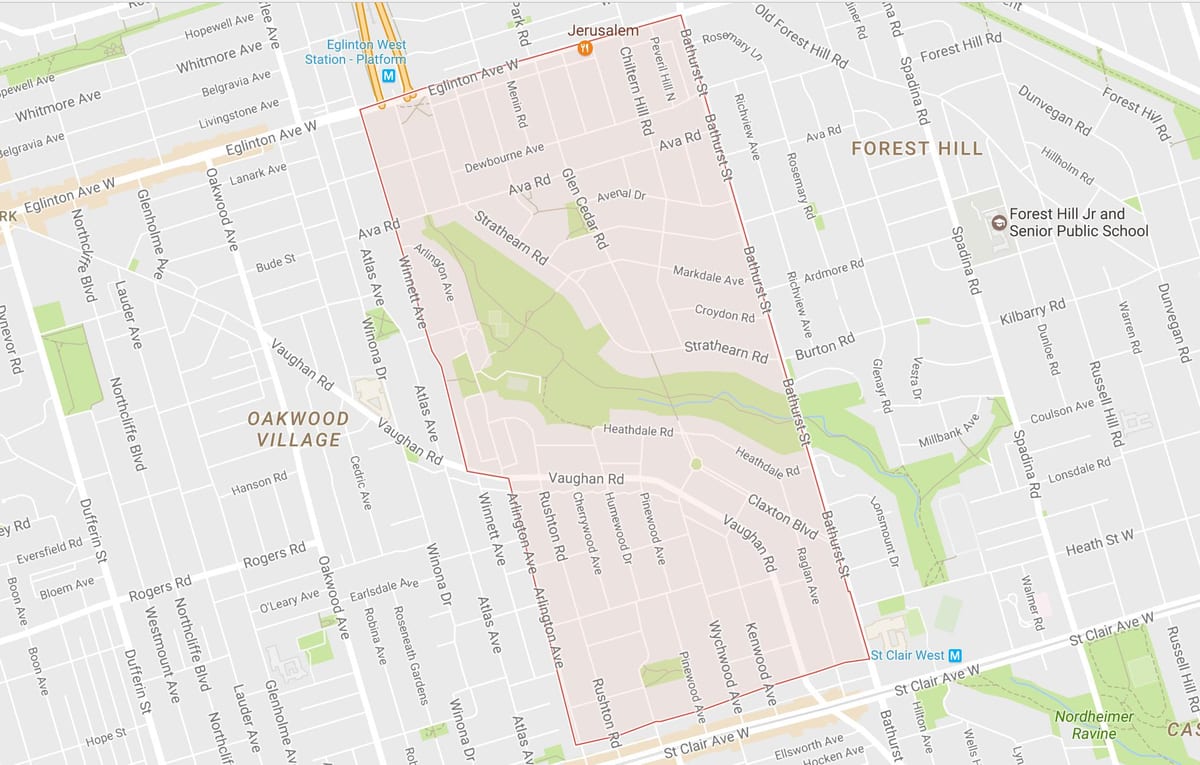 Mappa di Humewood–Cedarvale quartiere di Toronto