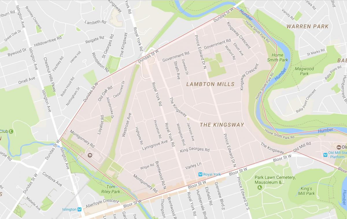 Mappa di Kingsway quartiere di Toronto