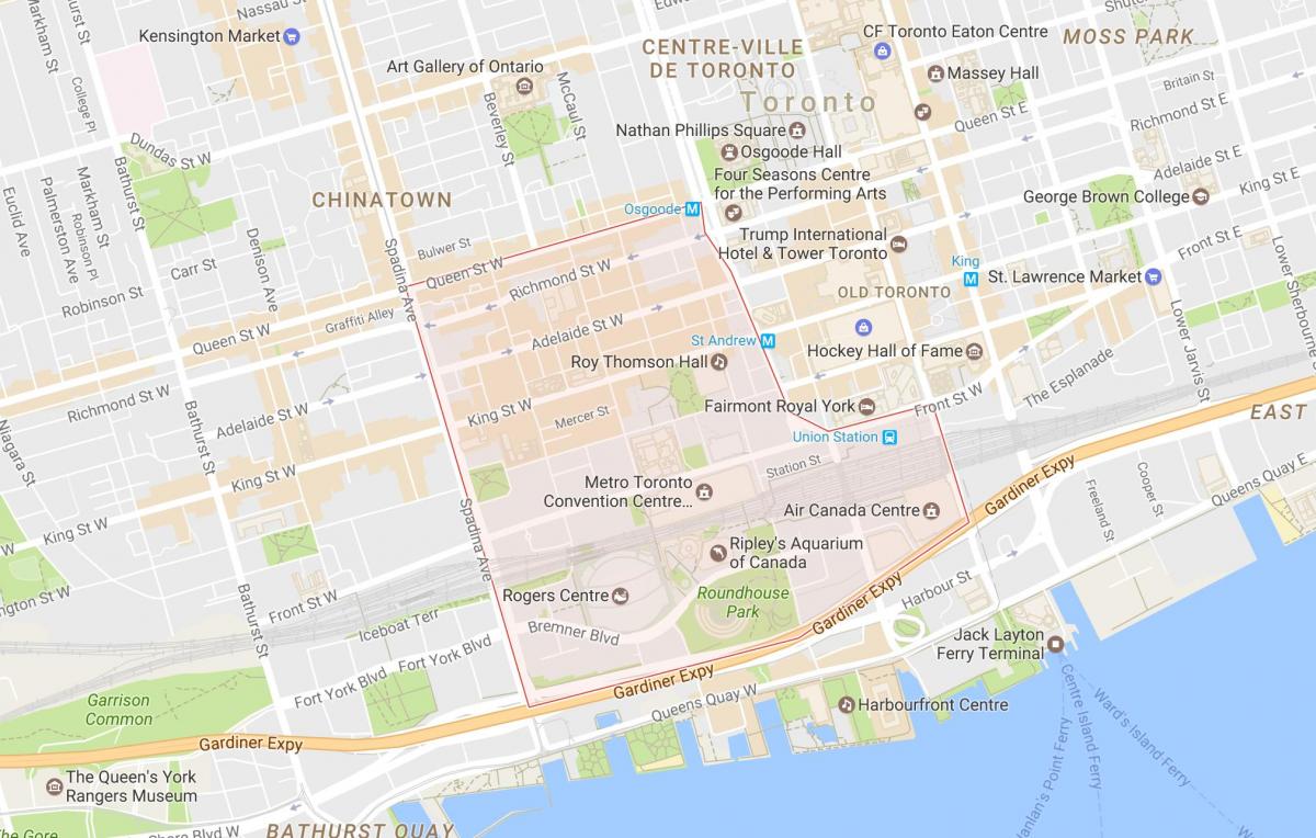 Mappa del Quartiere dei Divertimenti di quartiere di Toronto