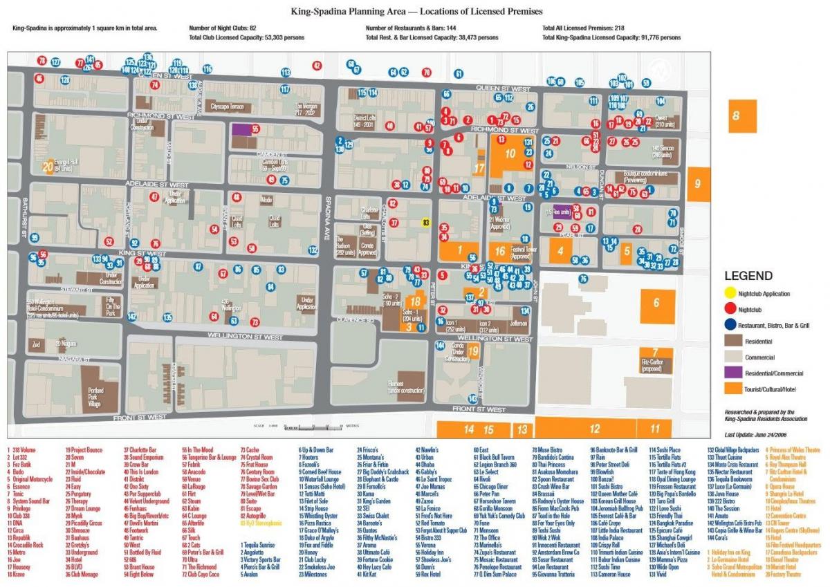 Mappa del Quartiere dei Divertimenti di Toronto informazioni