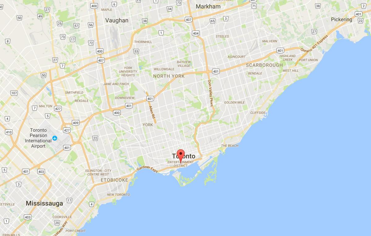 Mappa del Quartiere dei Divertimenti distretto di Toronto