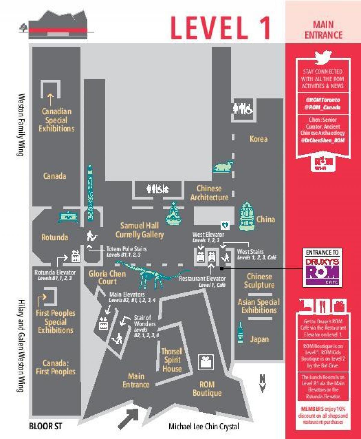 Mappa del Royal Ontario Museum di livello 1