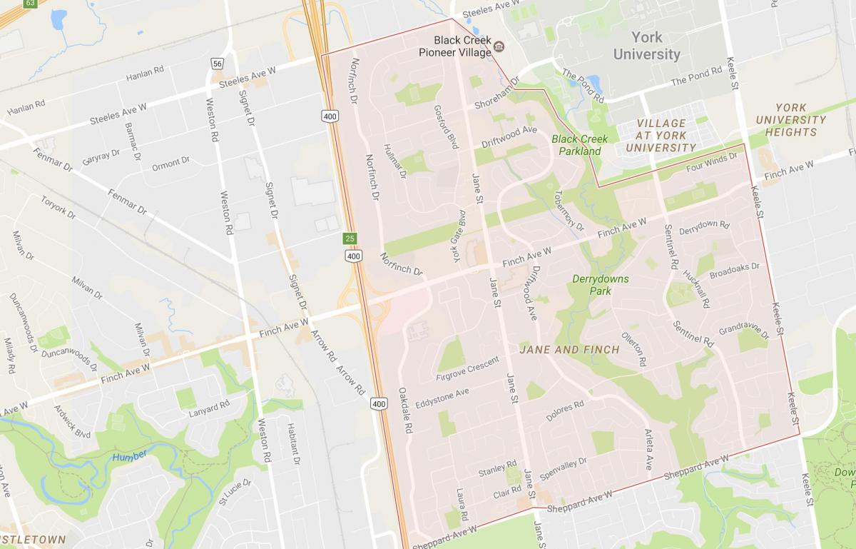 Mappa di Jane e Finch quartiere di Toronto