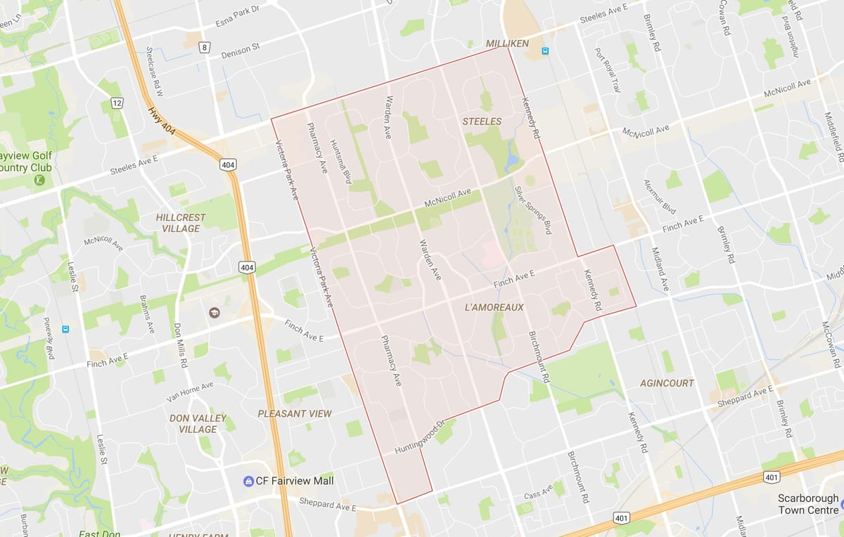 Mappa di L'Amoreaux quartiere di Toronto