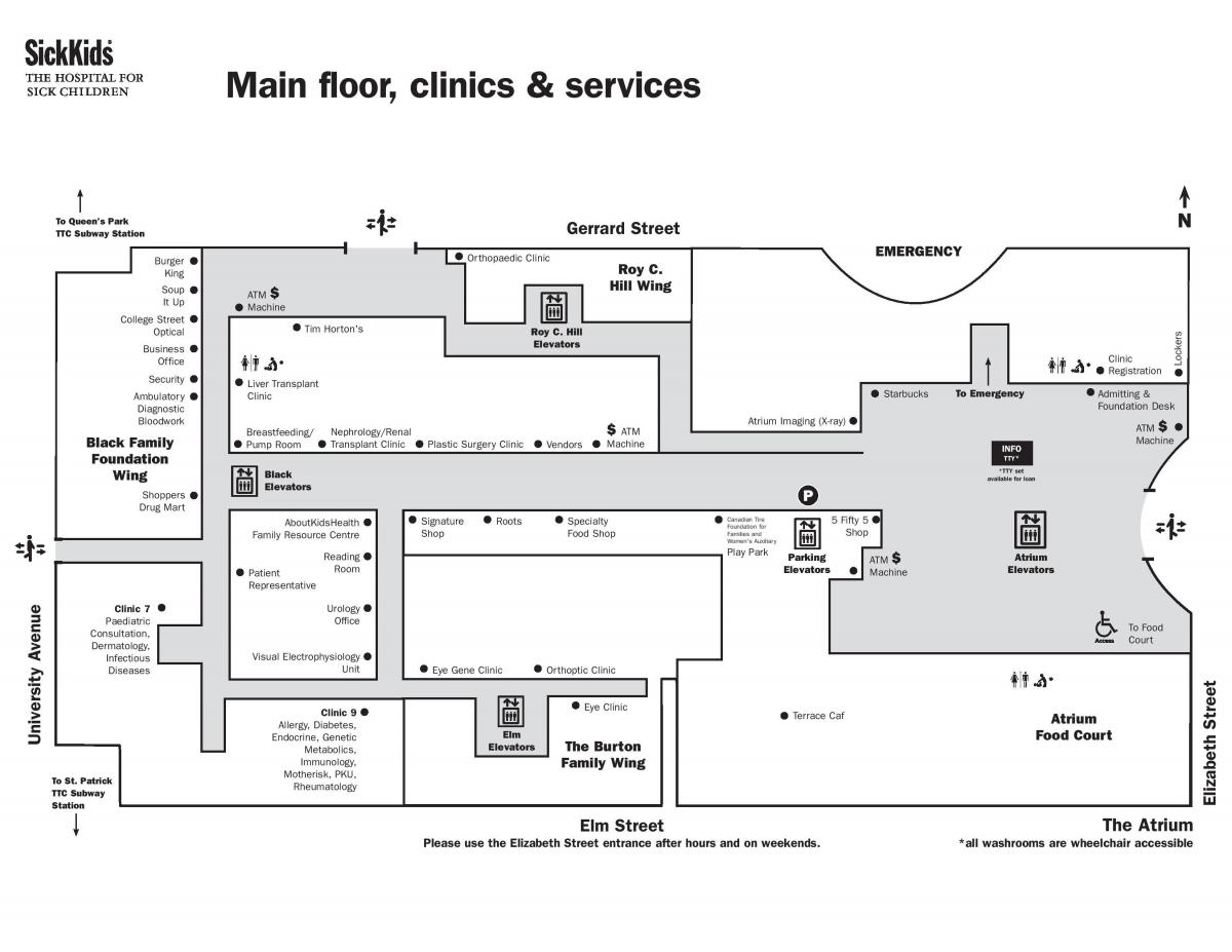 Mappa di L'Hospital for Sick Children di Toronto piano principale