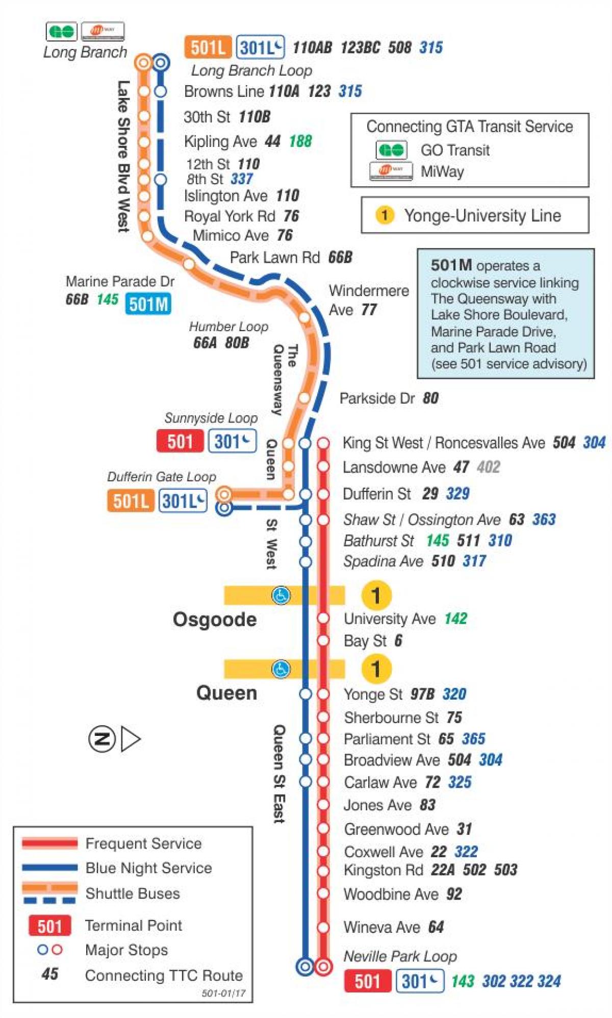 La mappa dei tram della linea 501 Regina