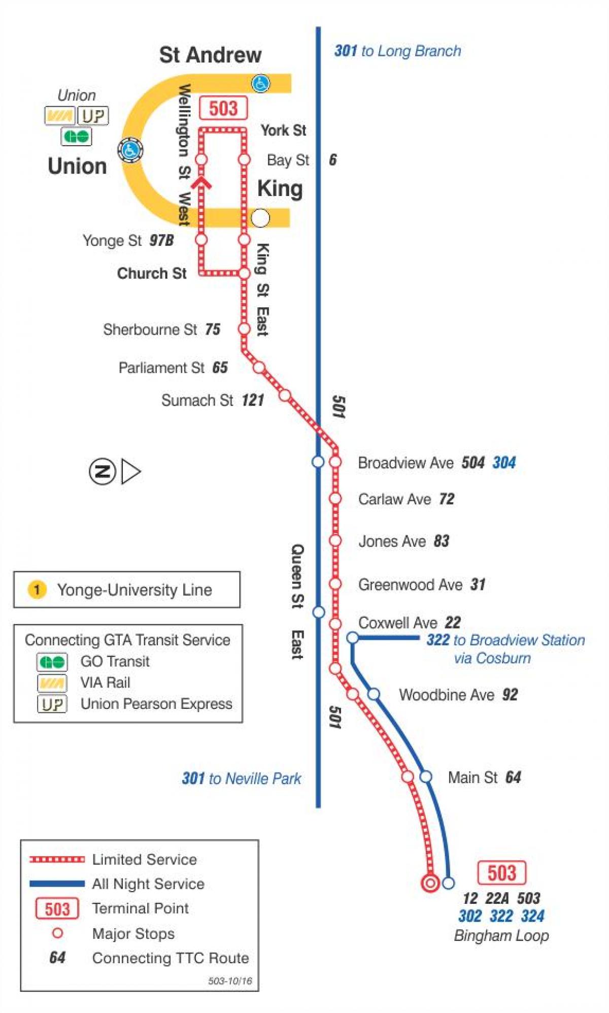 La mappa dei tram linea 503 Kingston Road