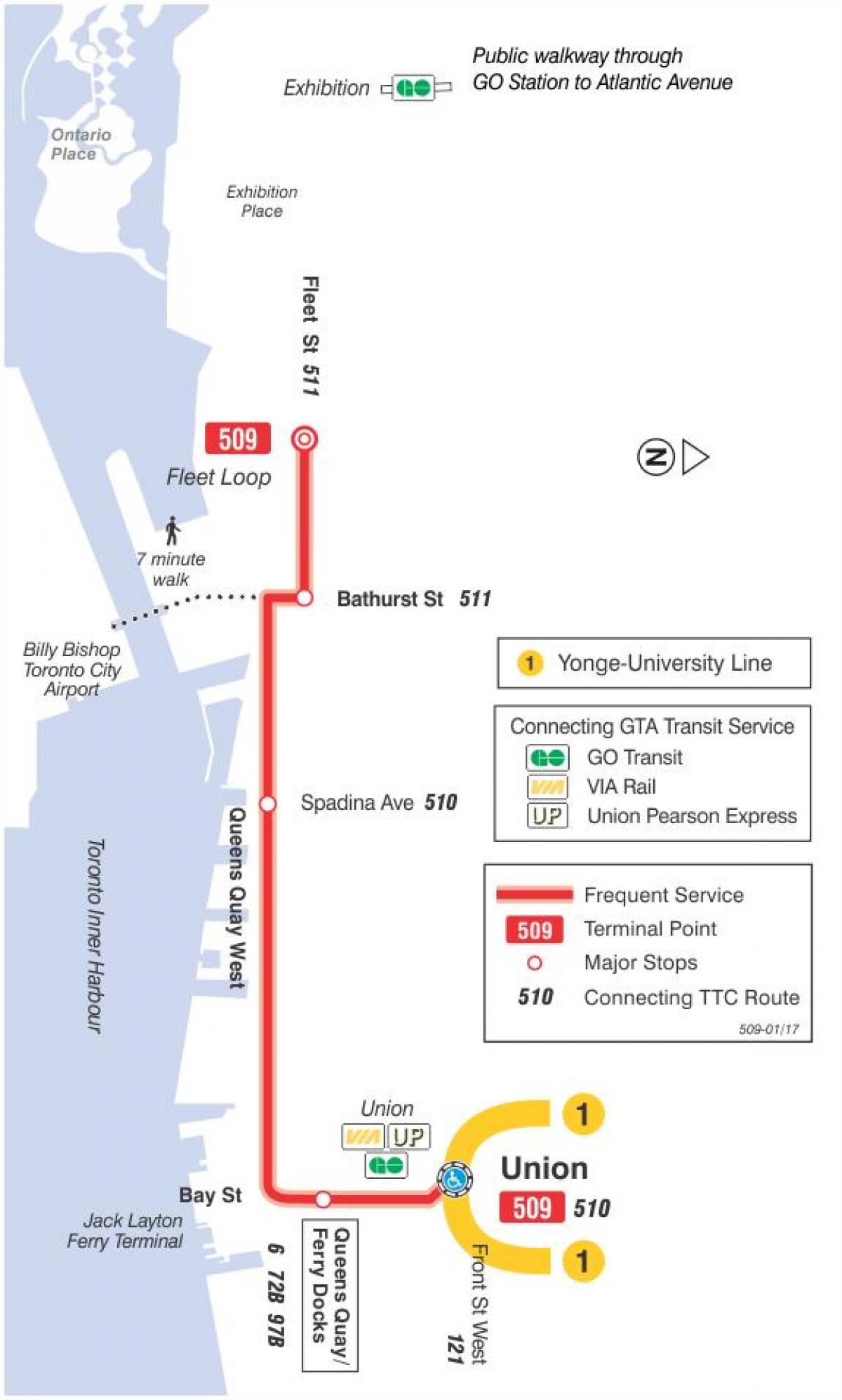La mappa dei tram linea 509 Harbourfront