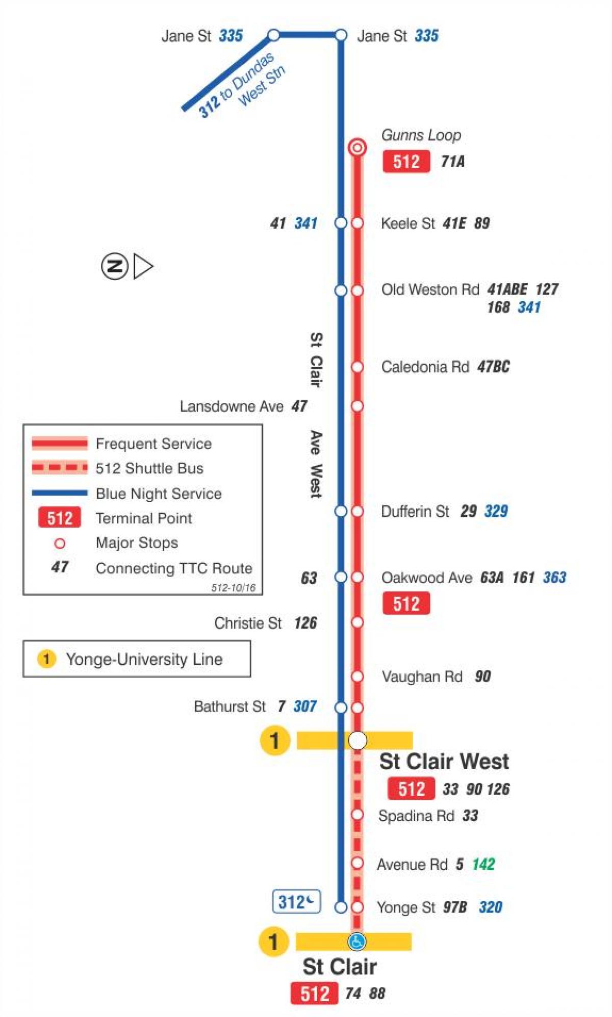Mappa della linea del tram 512 St. Clair