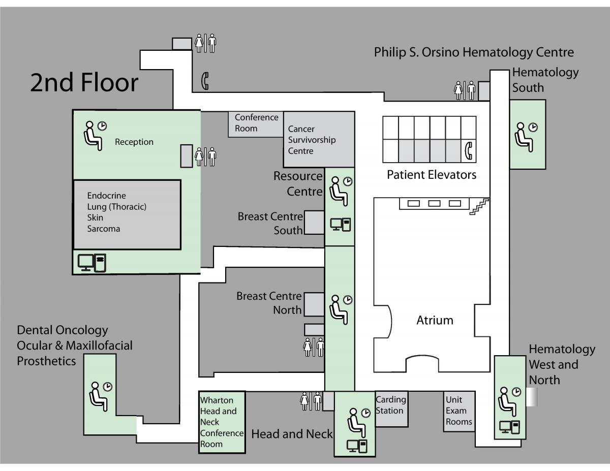 Mappa della Principessa Margaret Cancer Centre di Toronto, 2 ° piano