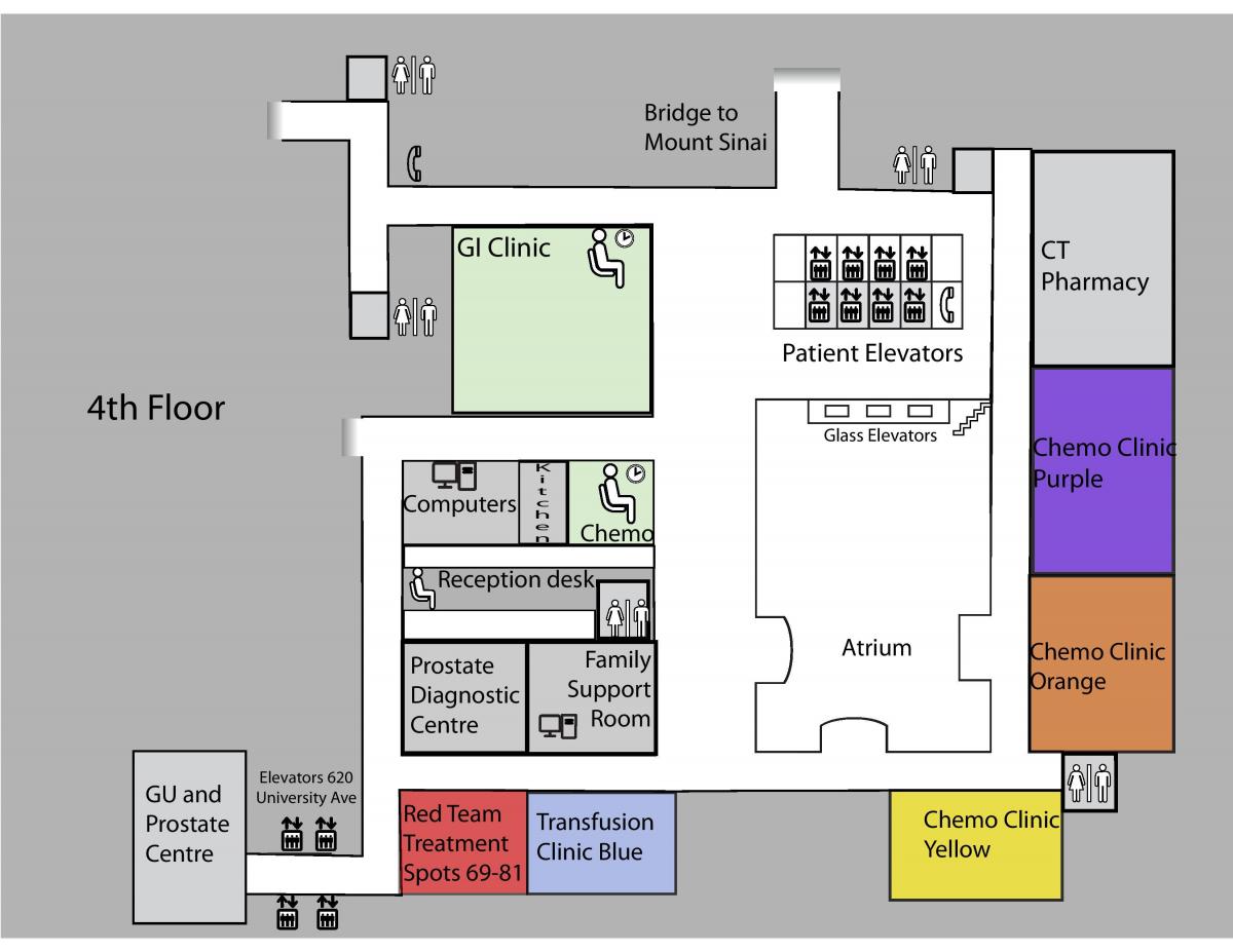 Mappa della Principessa Margaret Cancer Centre di Toronto, 4 ° piano