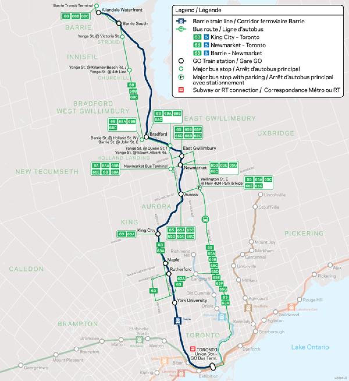 Mappa della linea di Barrie Go Transit